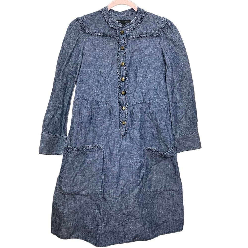 Marc by Marc Jacobs Ruffle Denim Mini Dress Ruffle‎ Collar Button Down Size 2